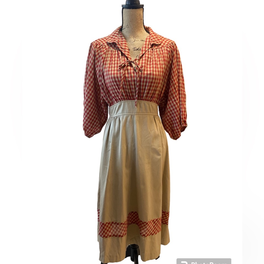 Vintage Candi Jones California Gingham Cottagecore Dress with Gathered Sleeves